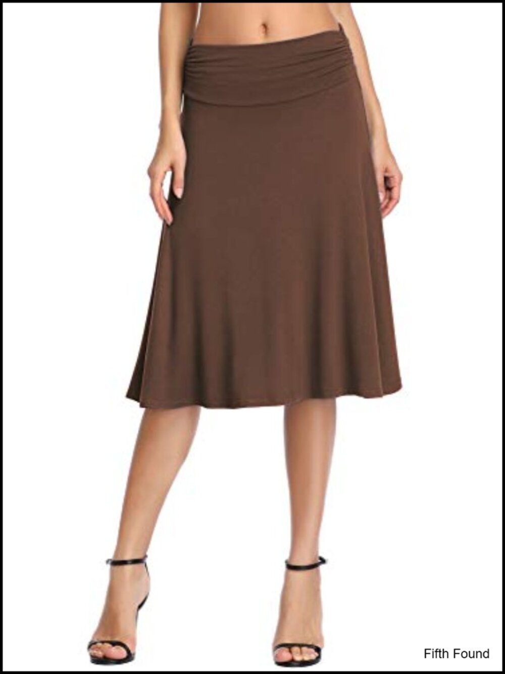 Women's Ruched High Waist Knee Length A-Line Flared Stretchy Casual Skirt